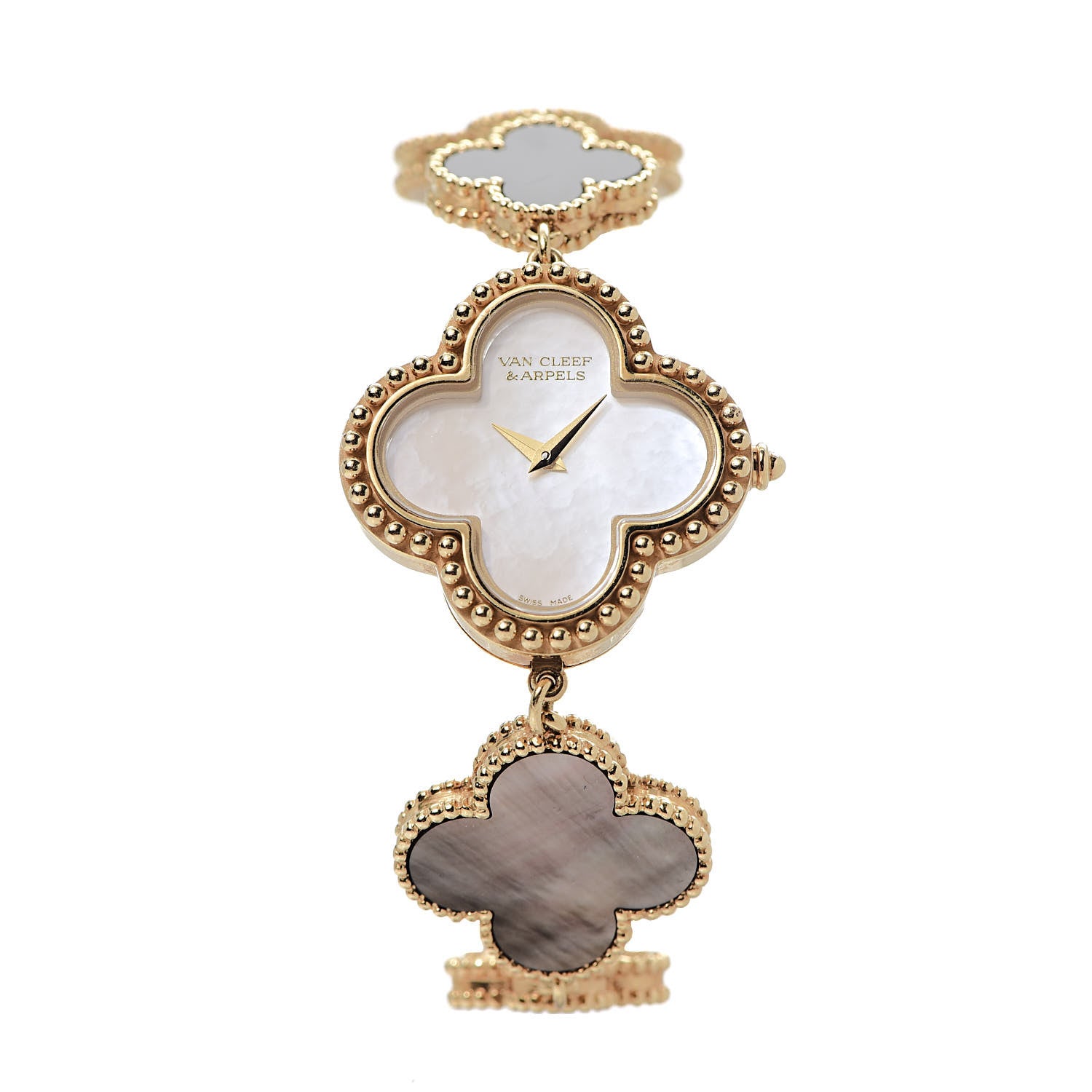 Van Cleef & Arpels 18K Yellow Gold Mother of Pearl Black Onyx 26mm Alhambra Quartz Watch 1 of 5