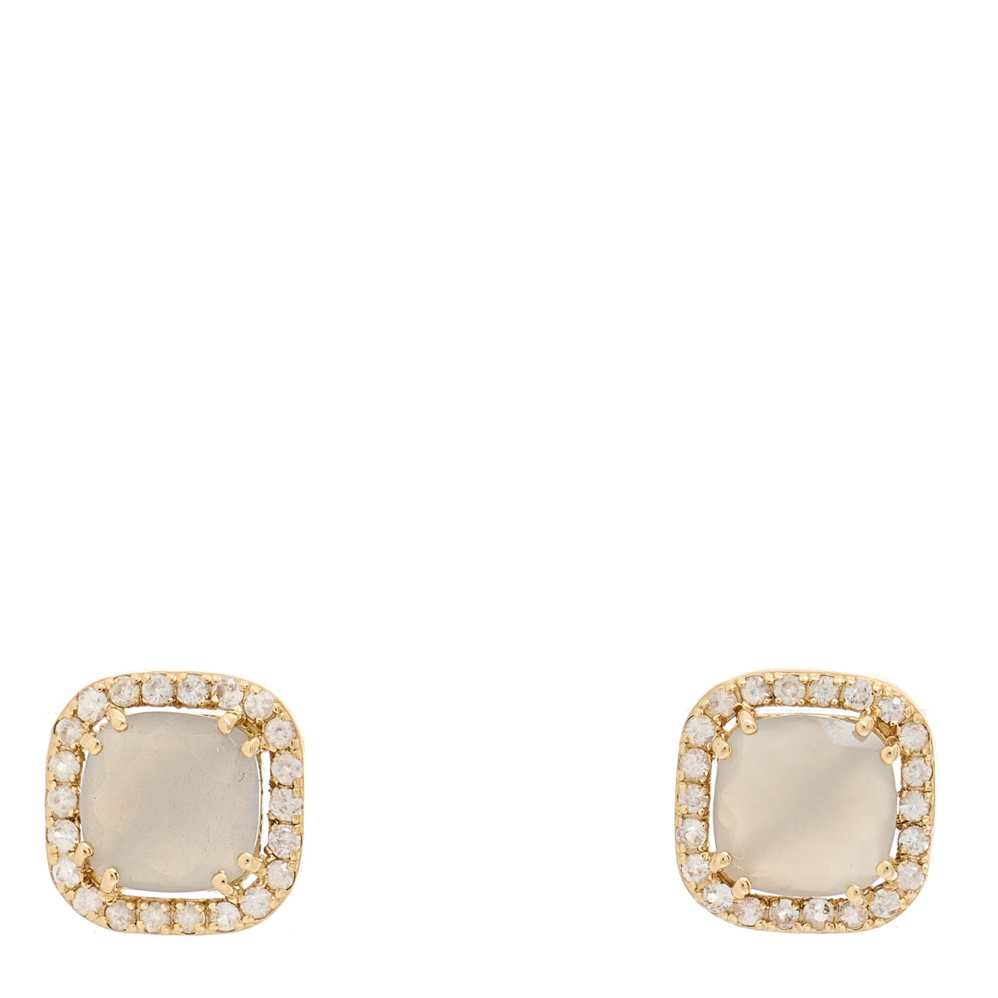 14K Rose Gold Moonstone White Sapphire Stud Earrings
