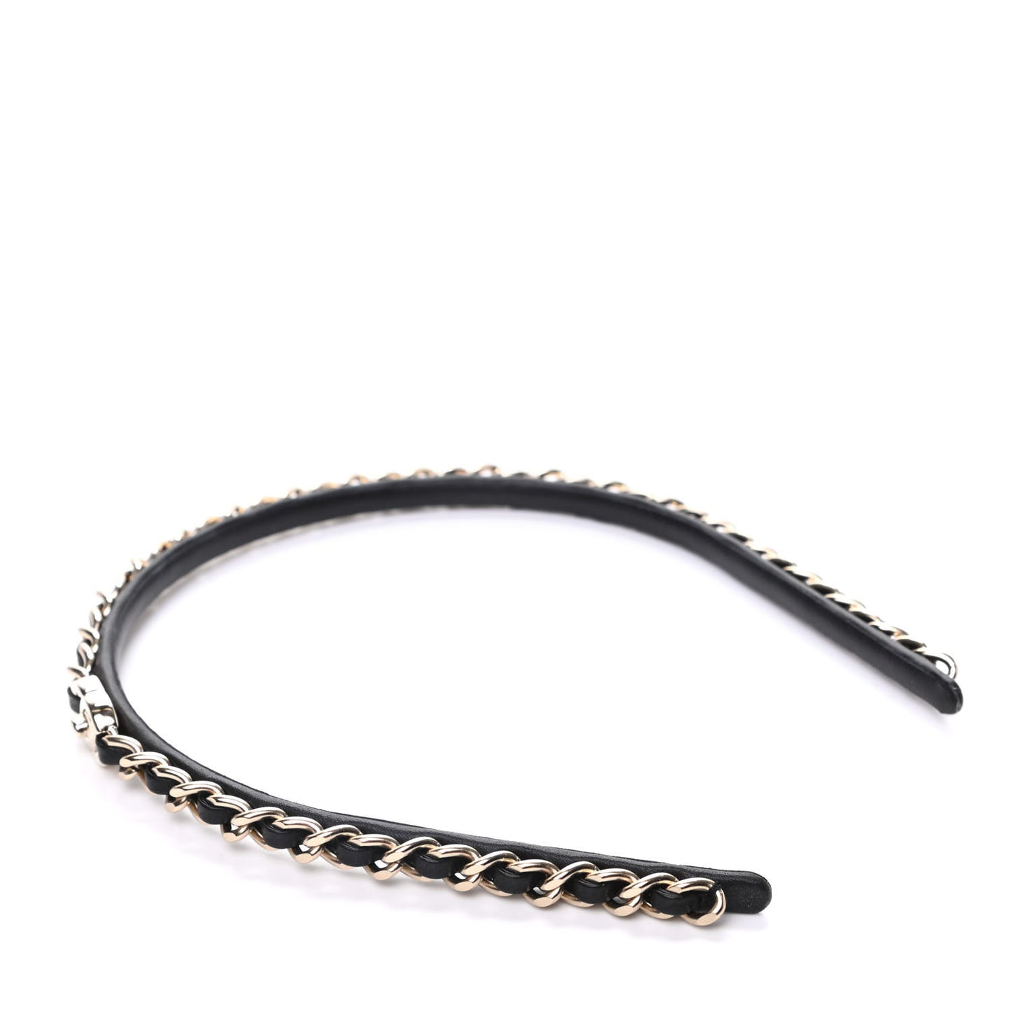 Metal Lambskin CC Turnlock Chain Headband Gold Black