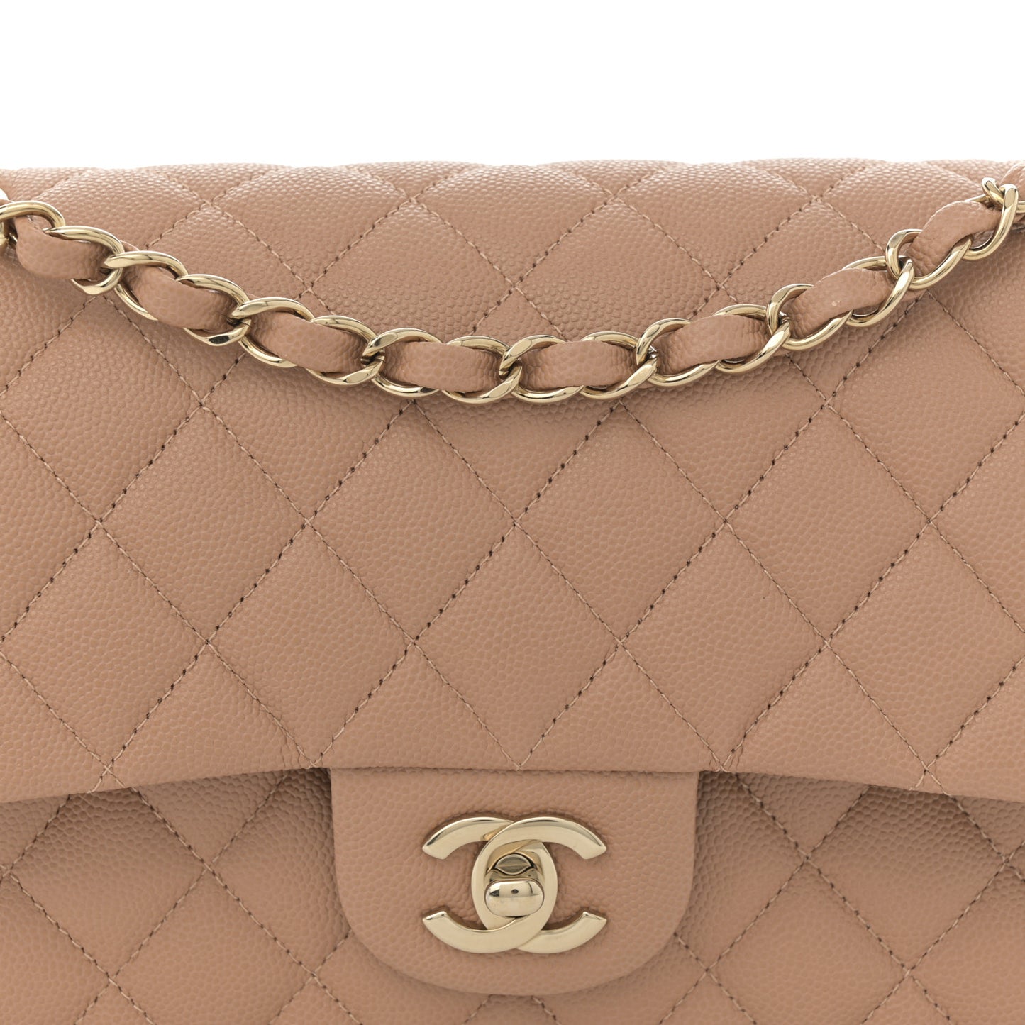 Caviar Quilted Medium Double Flap Dark Beige