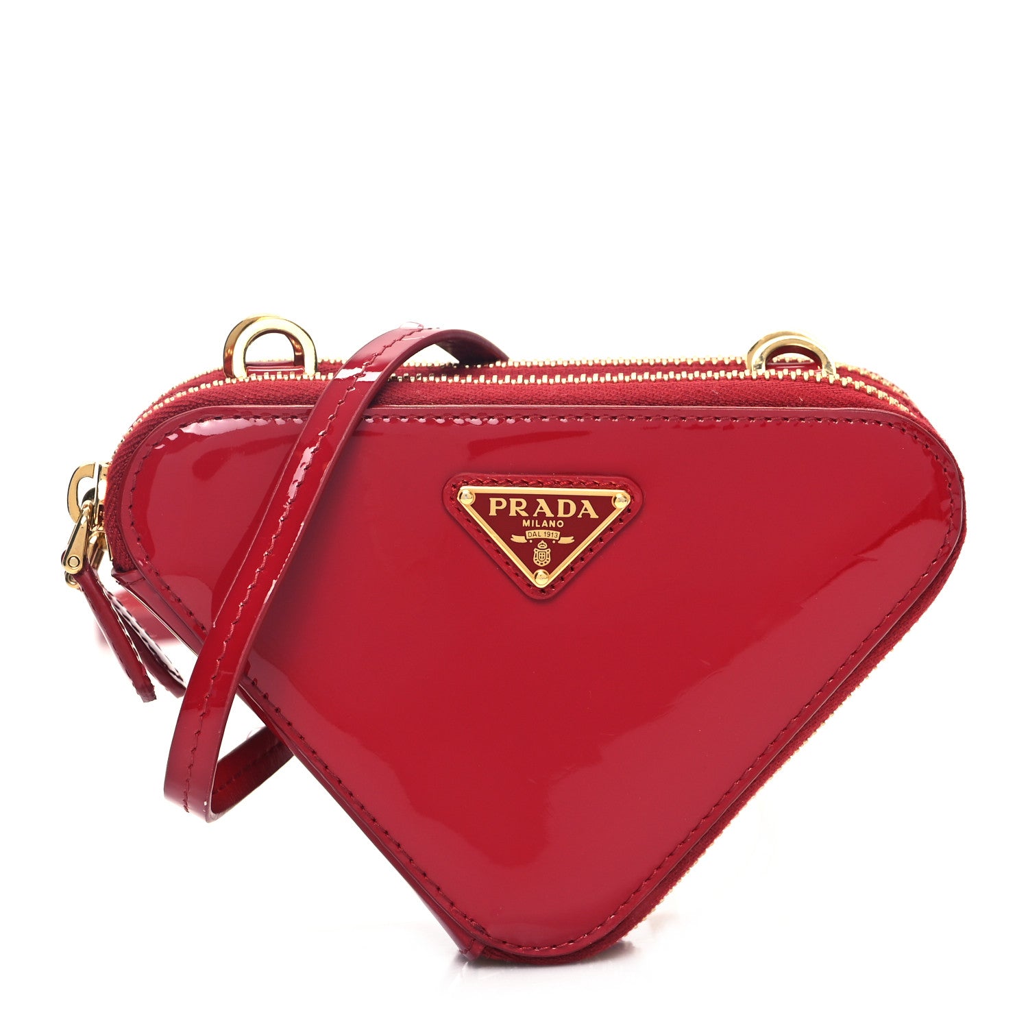 Prada Spazzolato Mini Triangle Chain Crossbody Pouch Cherry 1 of 12