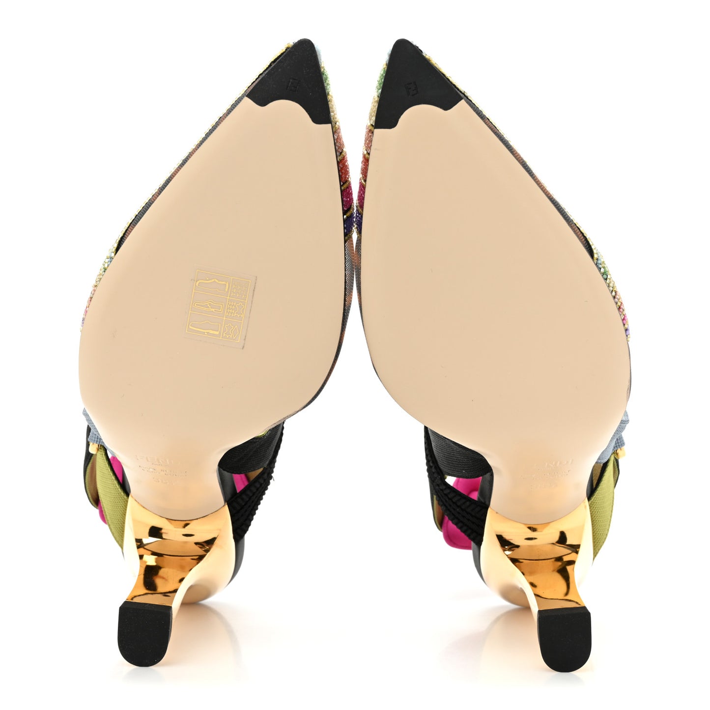 Technical Mesh FF Rainbow Beaded Colibri 85mm Slingback Pumps 38.5 Tobacco Black Multicolor