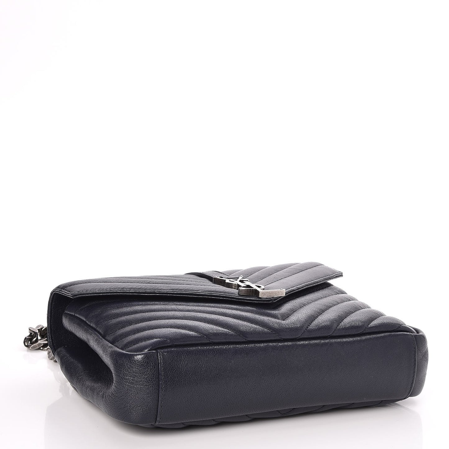 Sheepskin Matelasse Chevron Monogram Medium College Bag Deep Marine