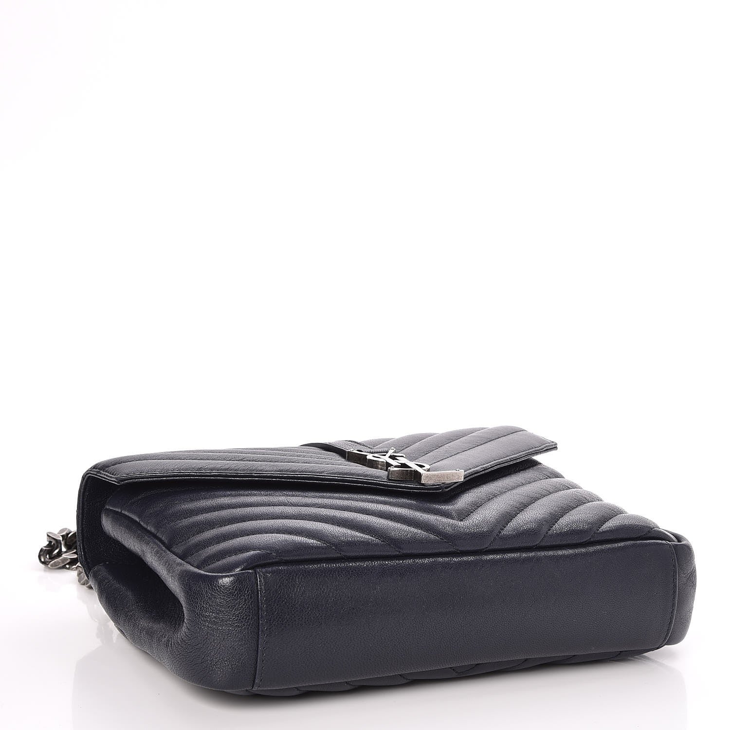 Saint Laurent Sheepskin Matelasse Chevron Monogram Medium College Bag Deep Marine 4 of 7