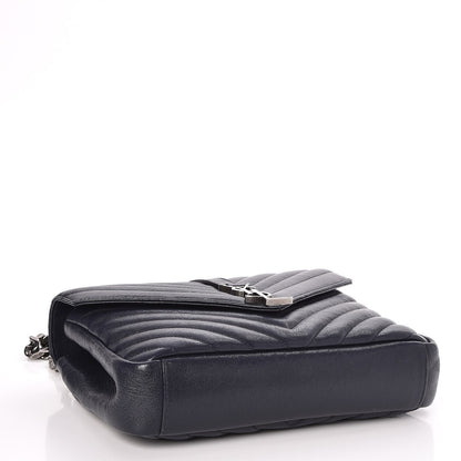 Saint Laurent Sheepskin Matelasse Chevron Monogram Medium College Bag Deep Marine 4 of 7