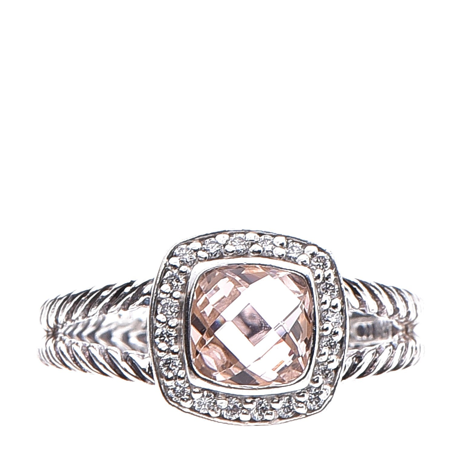 David Yurman Sterling Silver Diamond Morganite 7mm Petite Albion Ring 60 9 1 of 4