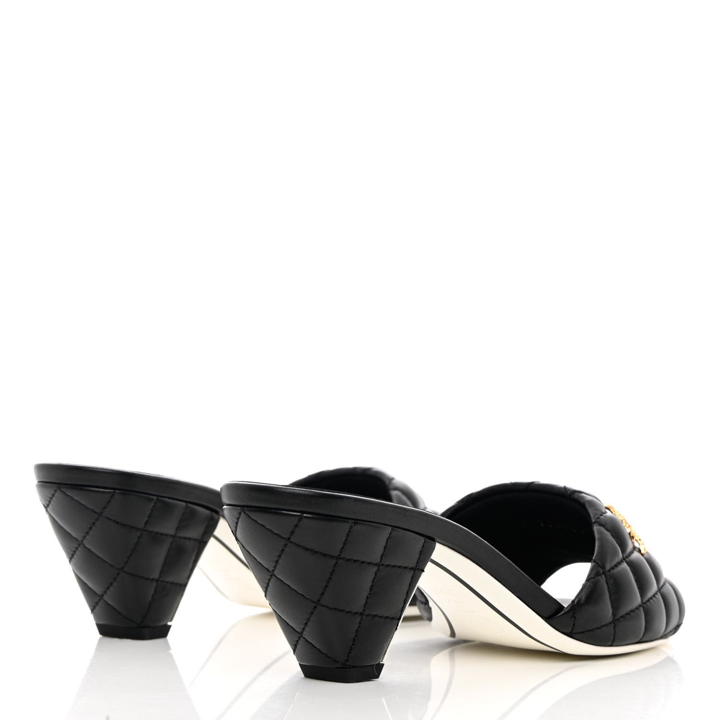 Lambskin Quilted Textured CC Mules 38.5 Black