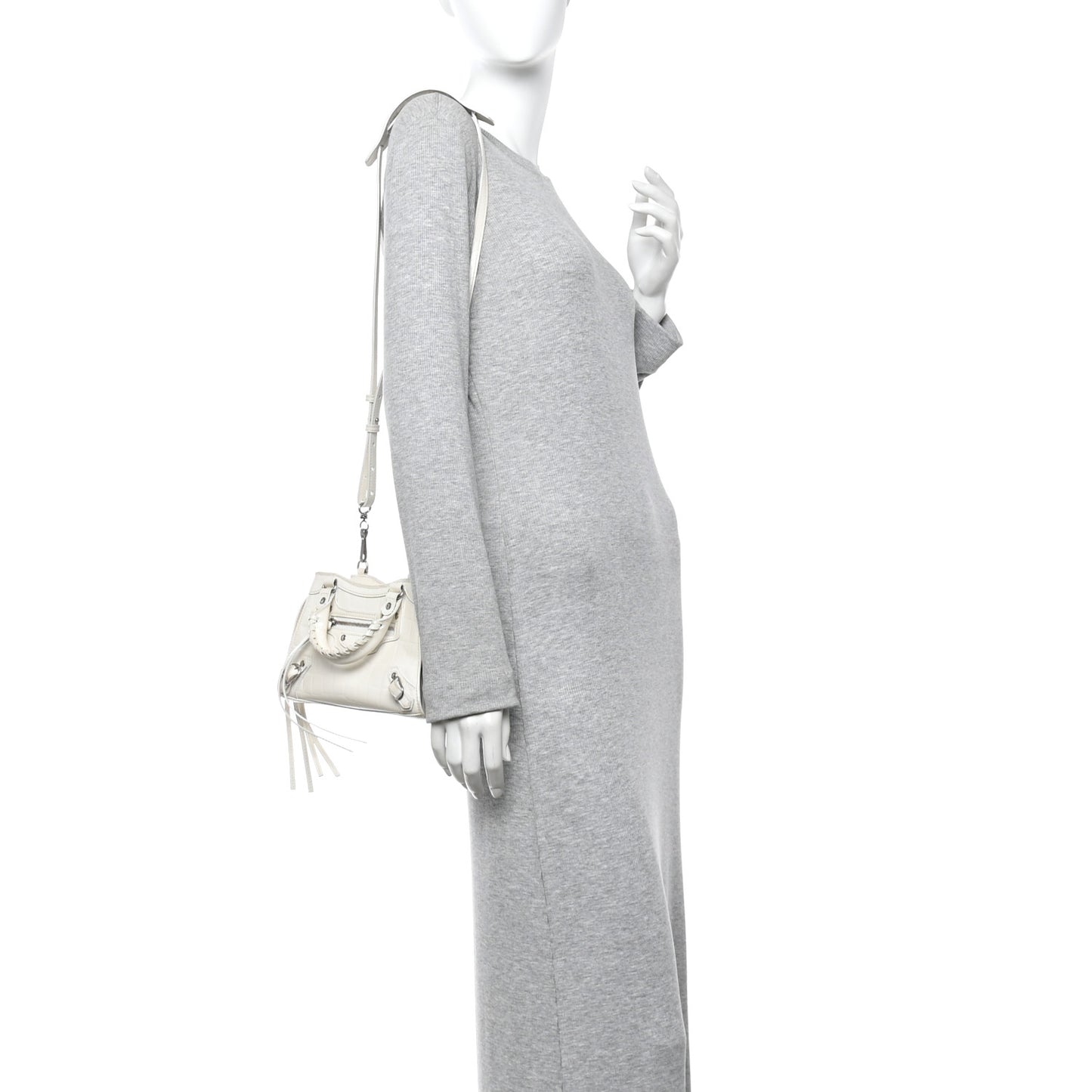 Extra Supple Calfskin Crocodile Embossed Neo Classic Silver Hardware Super Mini City White