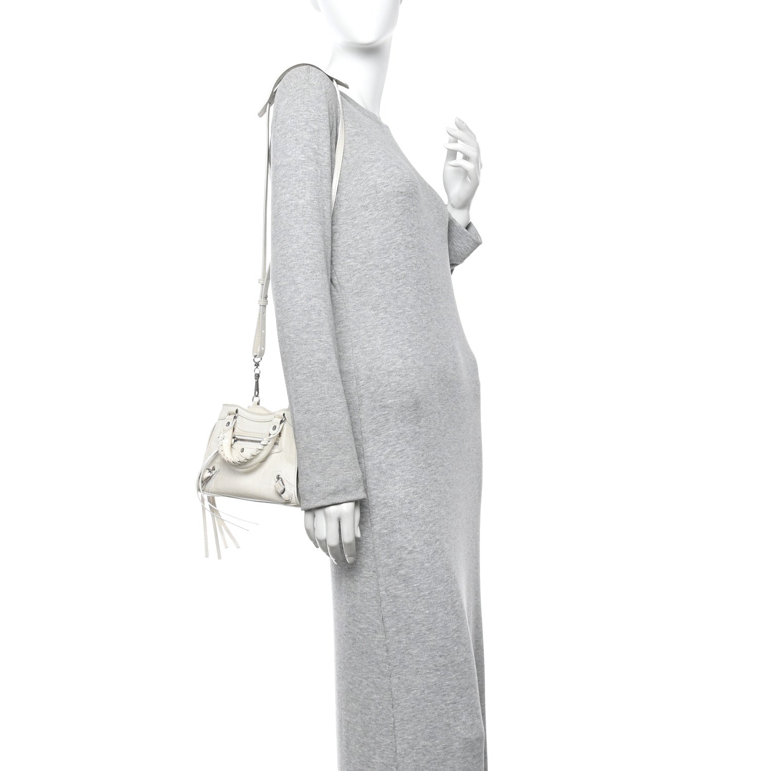 Balenciaga Extra Supple Calfskin Crocodile Embossed Neo Classic Silver Hardware Super Mini City White 2 of 11