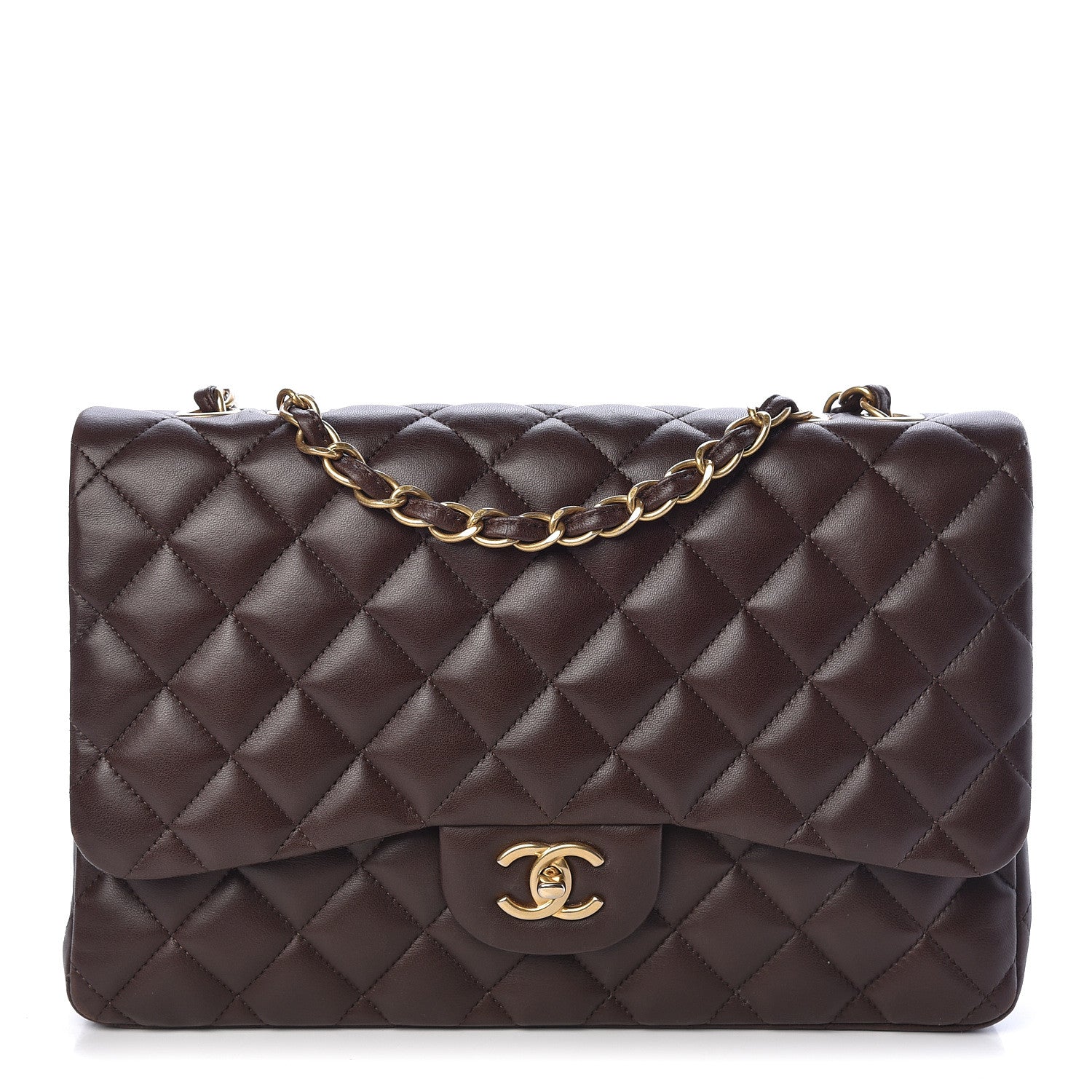 Chanel Lambskin Quilted Jumbo Single Flap Dark Brown 1 of 12