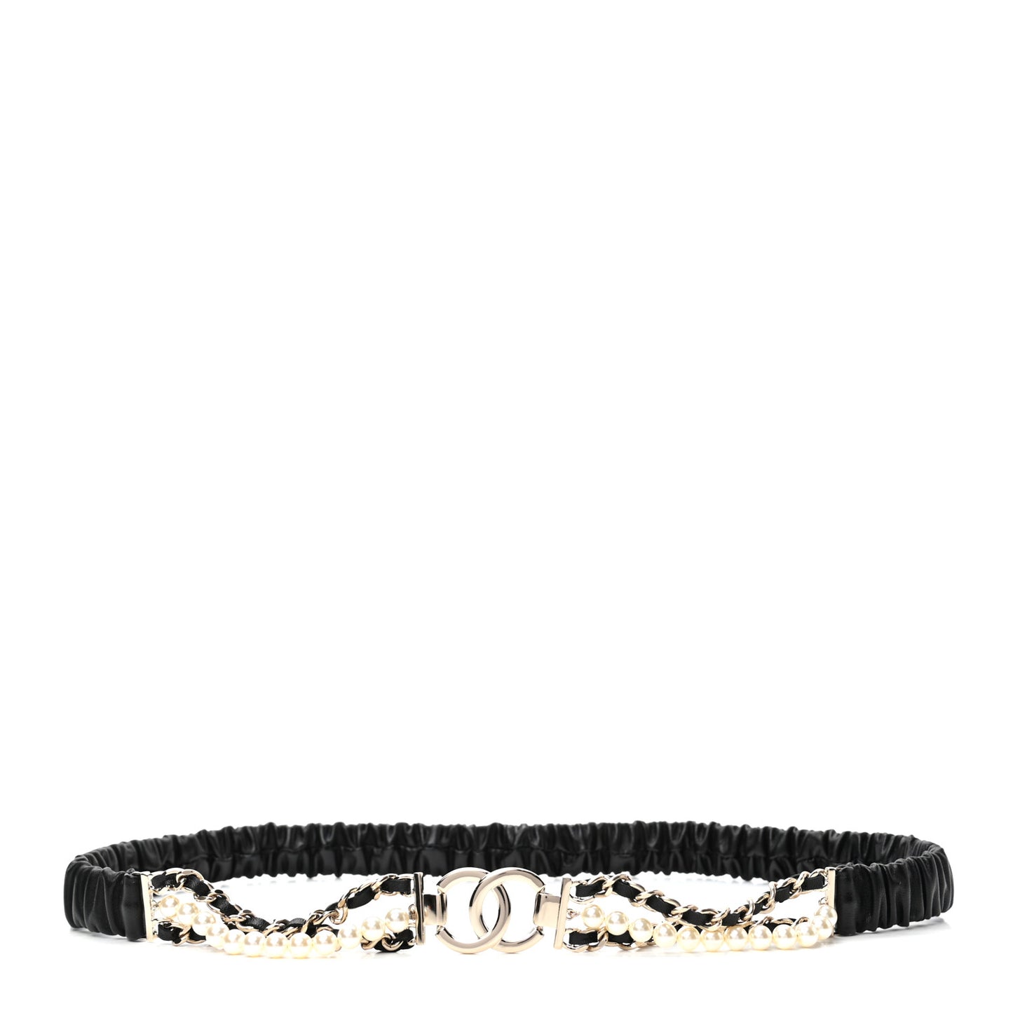 Lambskin CC Pearl Chain Belt 90 36 Black