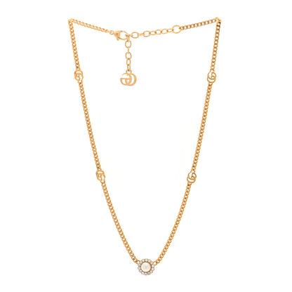 Gucci Crystal Pearl Double G Marmont Flower Necklace Gold 3 of 4