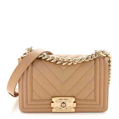 Chanel Caviar Chevron Quilted Small Boy Flap Dark Beige 1 of 12