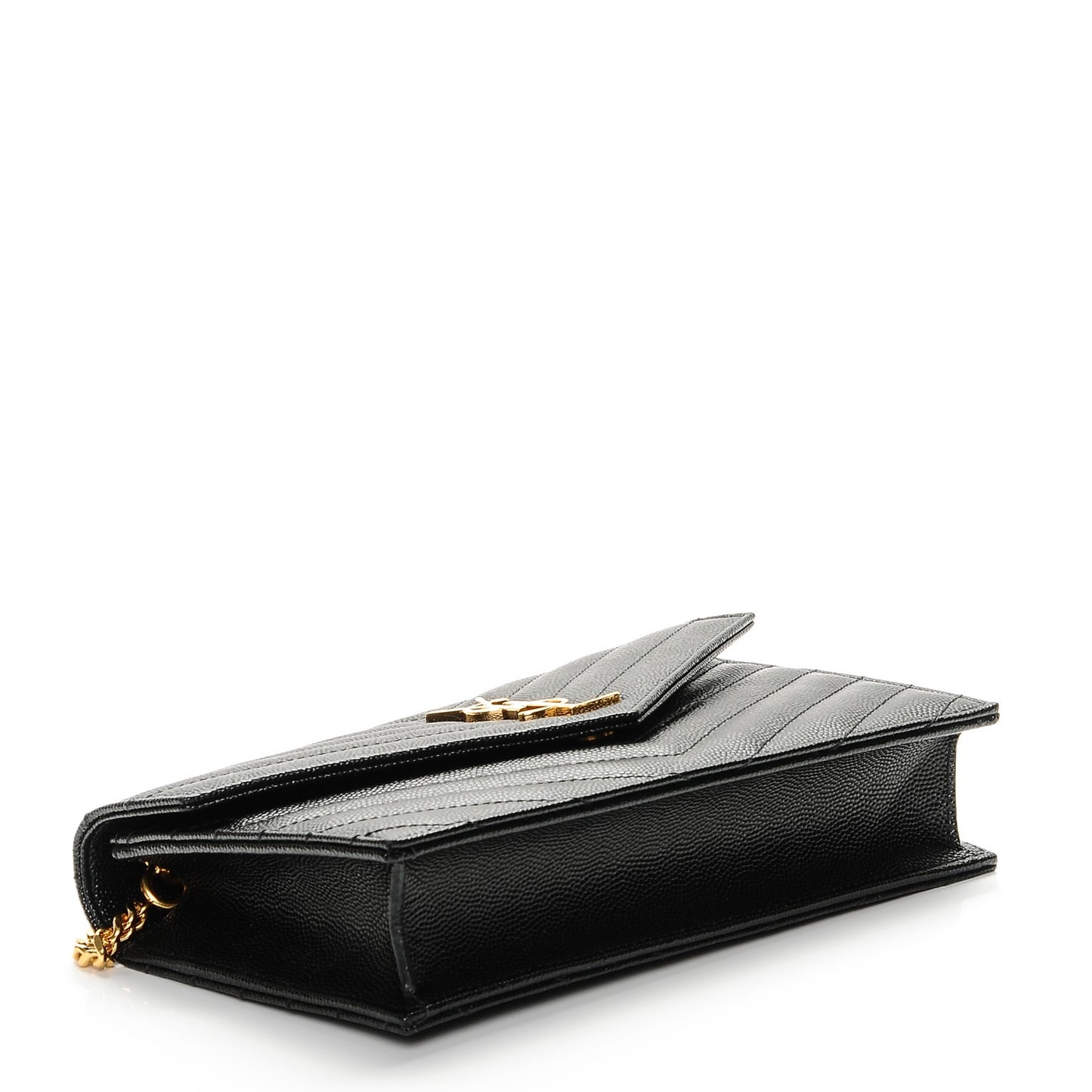 Grain De Poudre Matelasse Chevron Monogram Envelope Chain Wallet Black