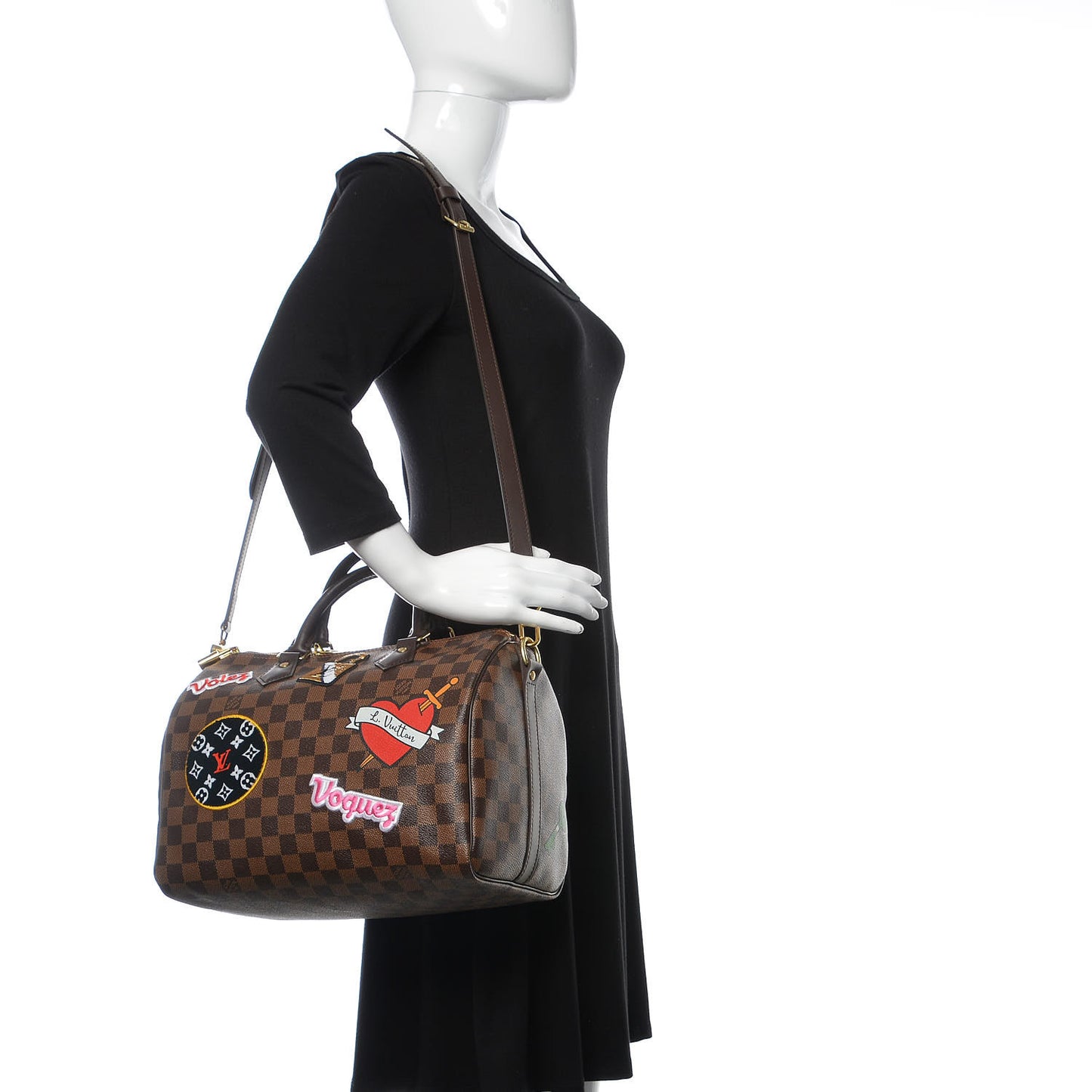 Damier Ebene Patches Speedy Bandouliere 30
