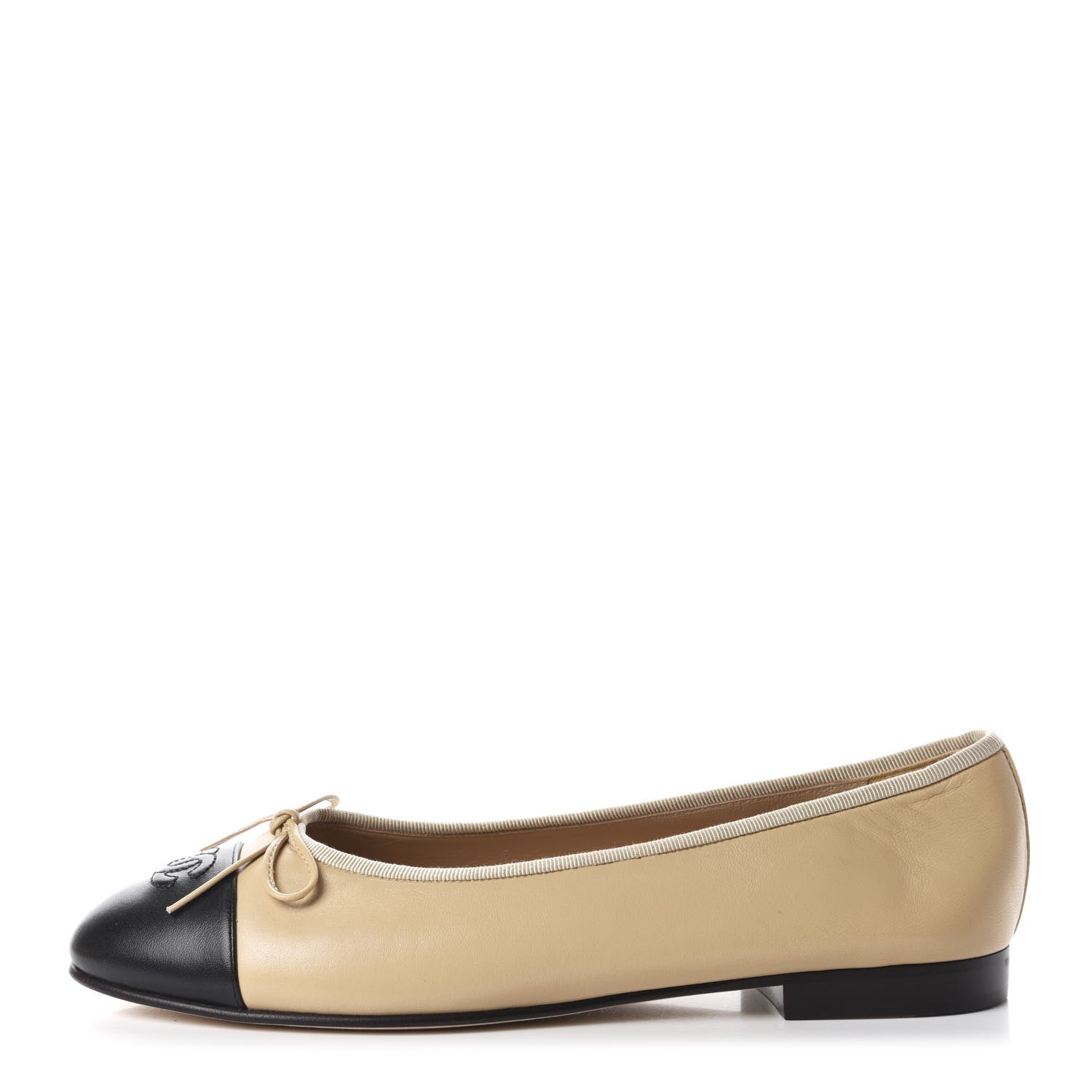 Chanel Lambskin Cap Toe CC Ballerina Flats 41 Beige Black 1 of 11