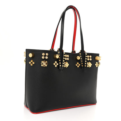 Christian Louboutin Calfskin Empire Spike Small Studded East West Cabata Tote Black Gold 4 of 12
