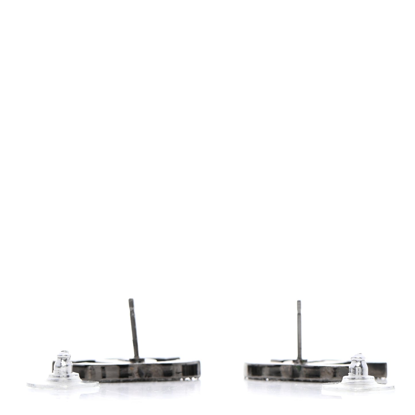 Enamel Crystal CC Earrings Black Silver