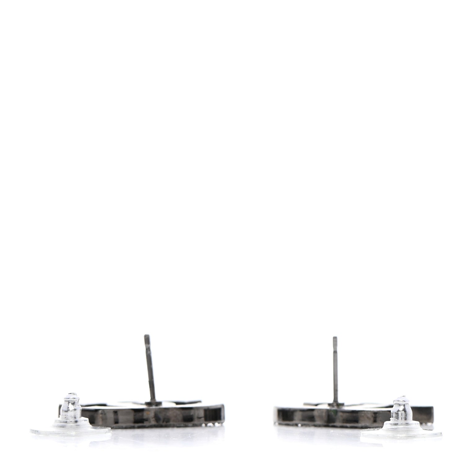 Chanel Enamel Crystal CC Earrings Black Silver 3 of 5