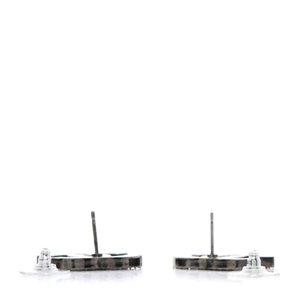 Chanel Enamel Crystal CC Earrings Black Silver 3 of 5