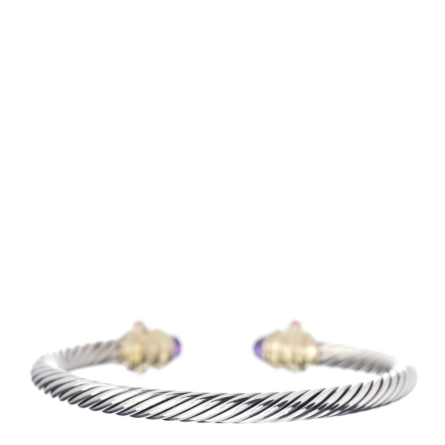 Sterling Silver 14K Yellow Gold Amethyst Pink Tourmaline 5mm Cable Renaissance Bracelet
