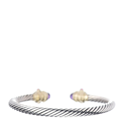 David Yurman Sterling Silver 14K Yellow Gold Amethyst Pink Tourmaline 5mm Cable Renaissance Bracelet 3 of 4