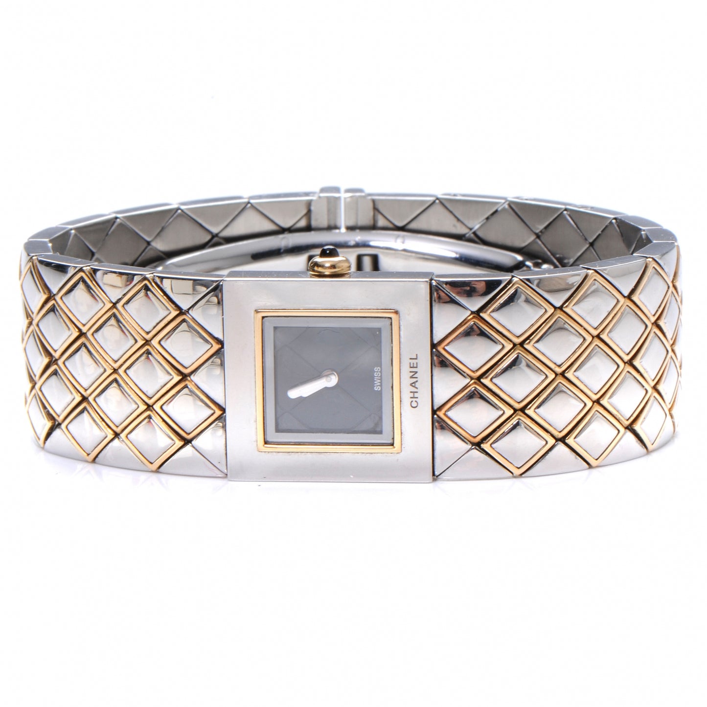 Stainless Steel 19mm Quilted Matelasse Quartz Watch Black Gold