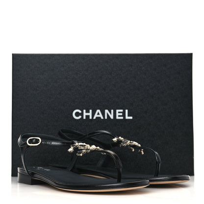 Chanel Calfskin Pearl CC Star Thong Sandals 39 Black 9 of 9