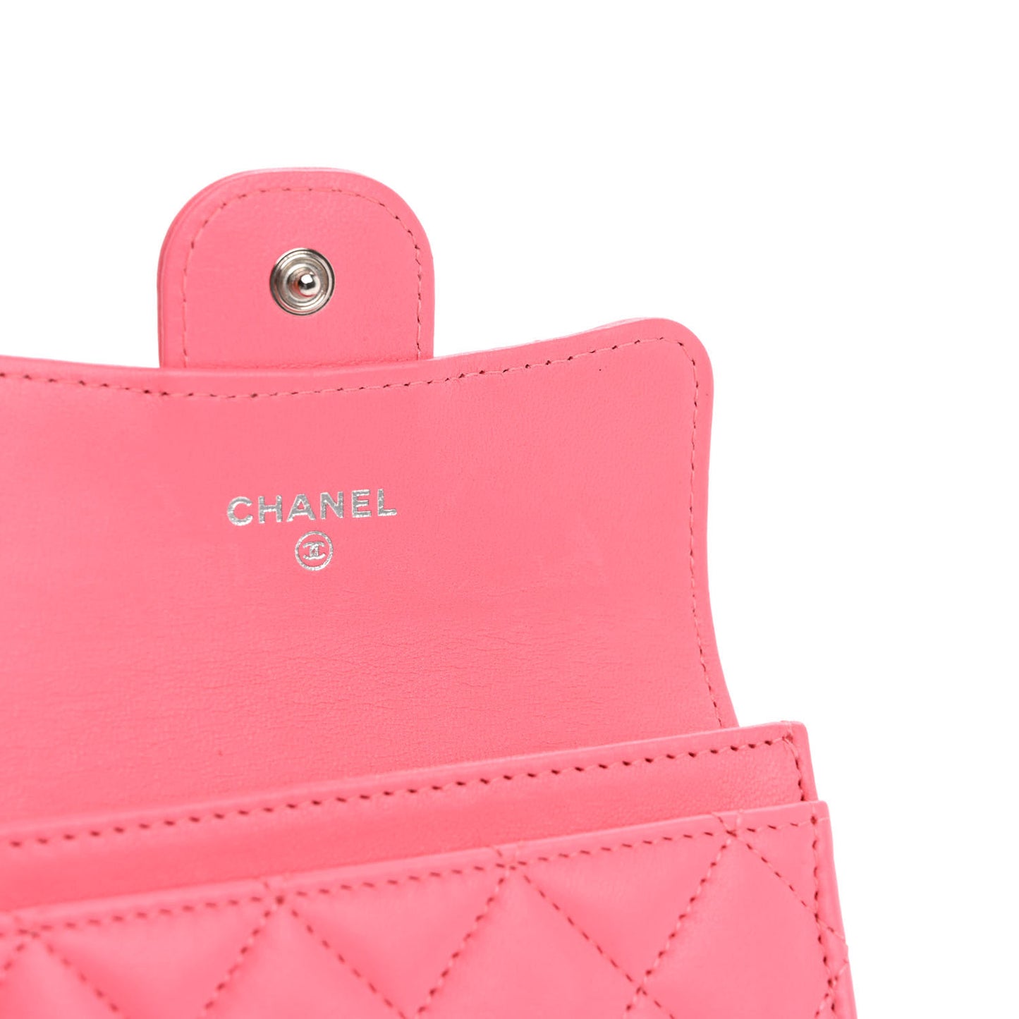 Lambskin Quilted Flap Card Holder Wallet Pink