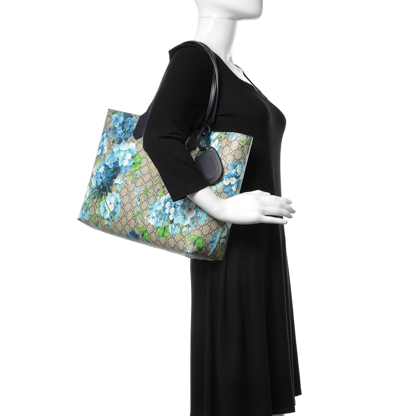 GG Supreme Monogram Blooms Medium Reversible Tote Beige Blue Navy