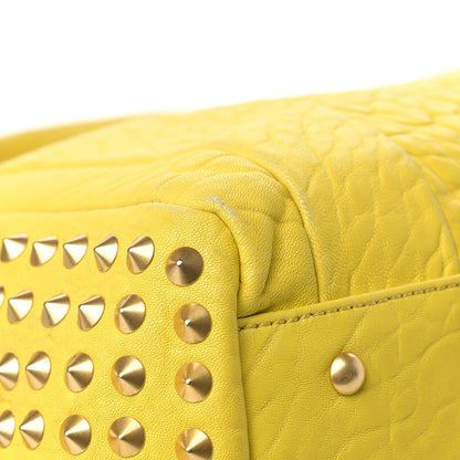 MCM Pebbled Calfskin Studded Satchel Yellow 4 of 17