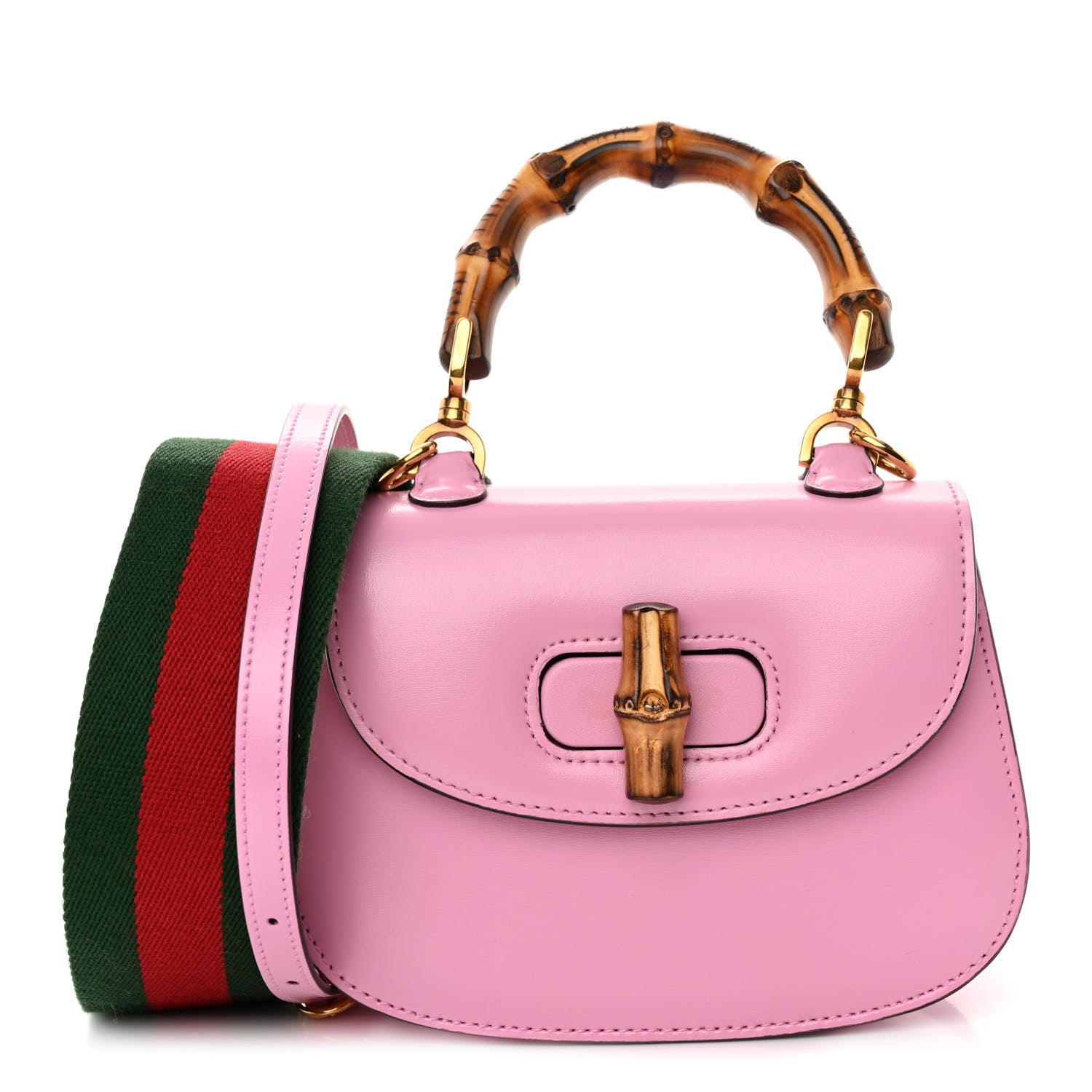 Gucci Boarded Dyana Lux Calfskin Web Mini Bamboo 1947 Top Handle Bag Nice Pink 1 of 10