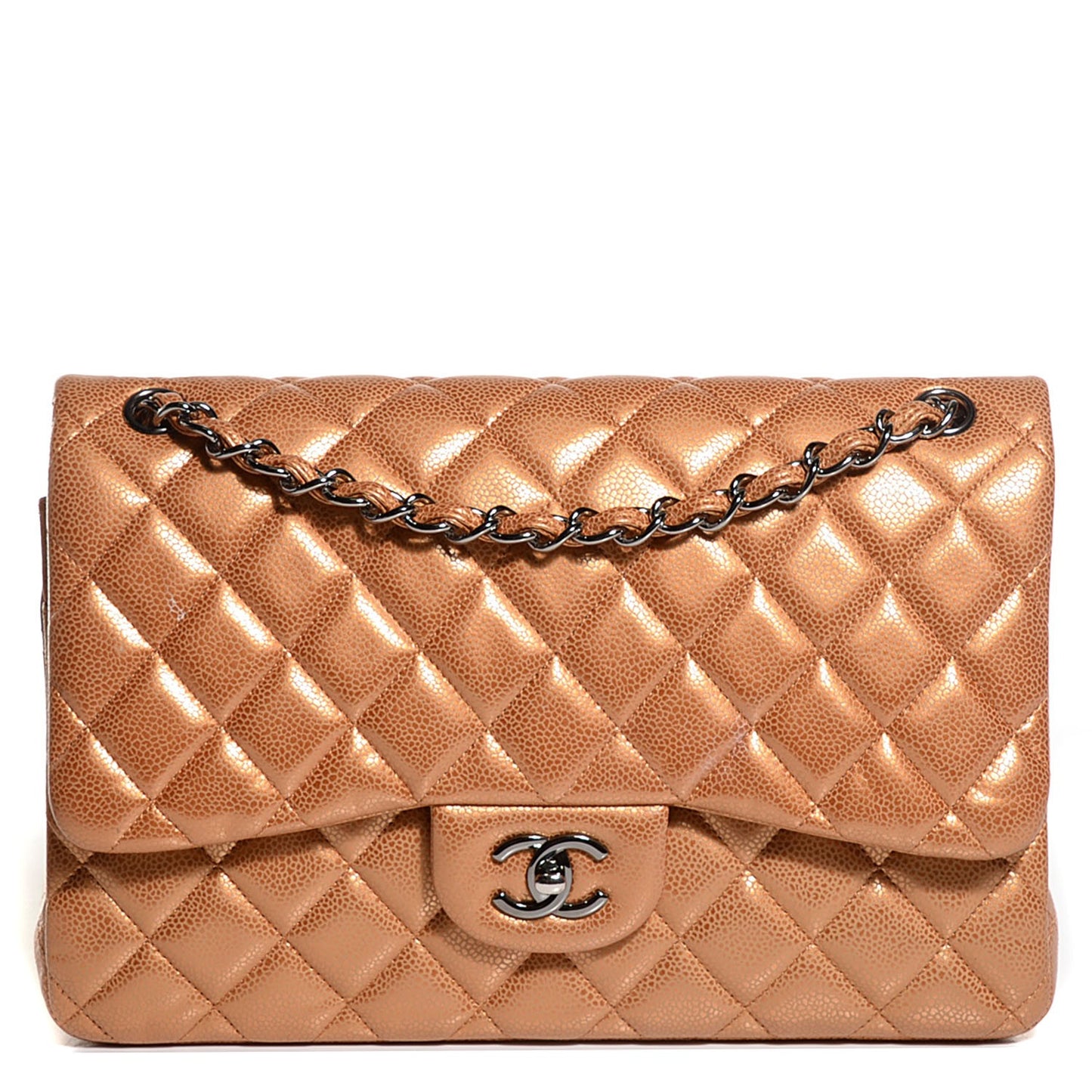 Metallic Caviar Quilted Jumbo Double Flap Copper