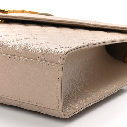 Saint Laurent Grain De Poudre Mixed Matelasse Large Triquilt Monogram Satchel Dark Beige 10 of 10