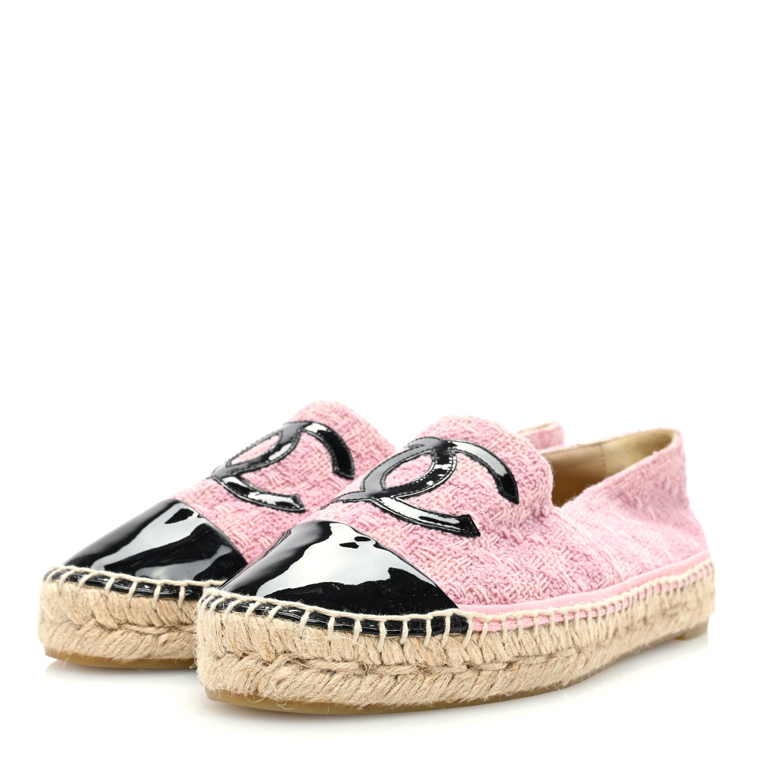Chanel Tweed Patent CC Espadrilles 38 Pink Black 2 of 7