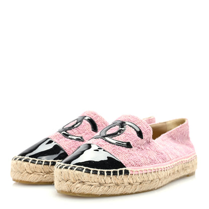 Chanel Tweed Patent CC Espadrilles 38 Pink Black 2 of 7