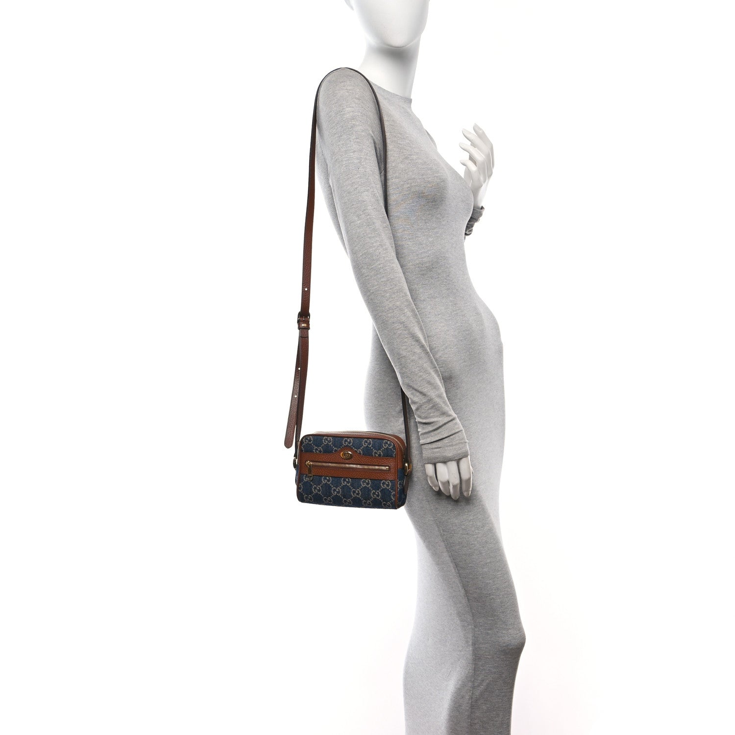 Gucci New Denim GG Monogram Dollar Calfskin Mini Ophidia Shoulder Bag Blue Tea Cuir Epilog 2 of 11