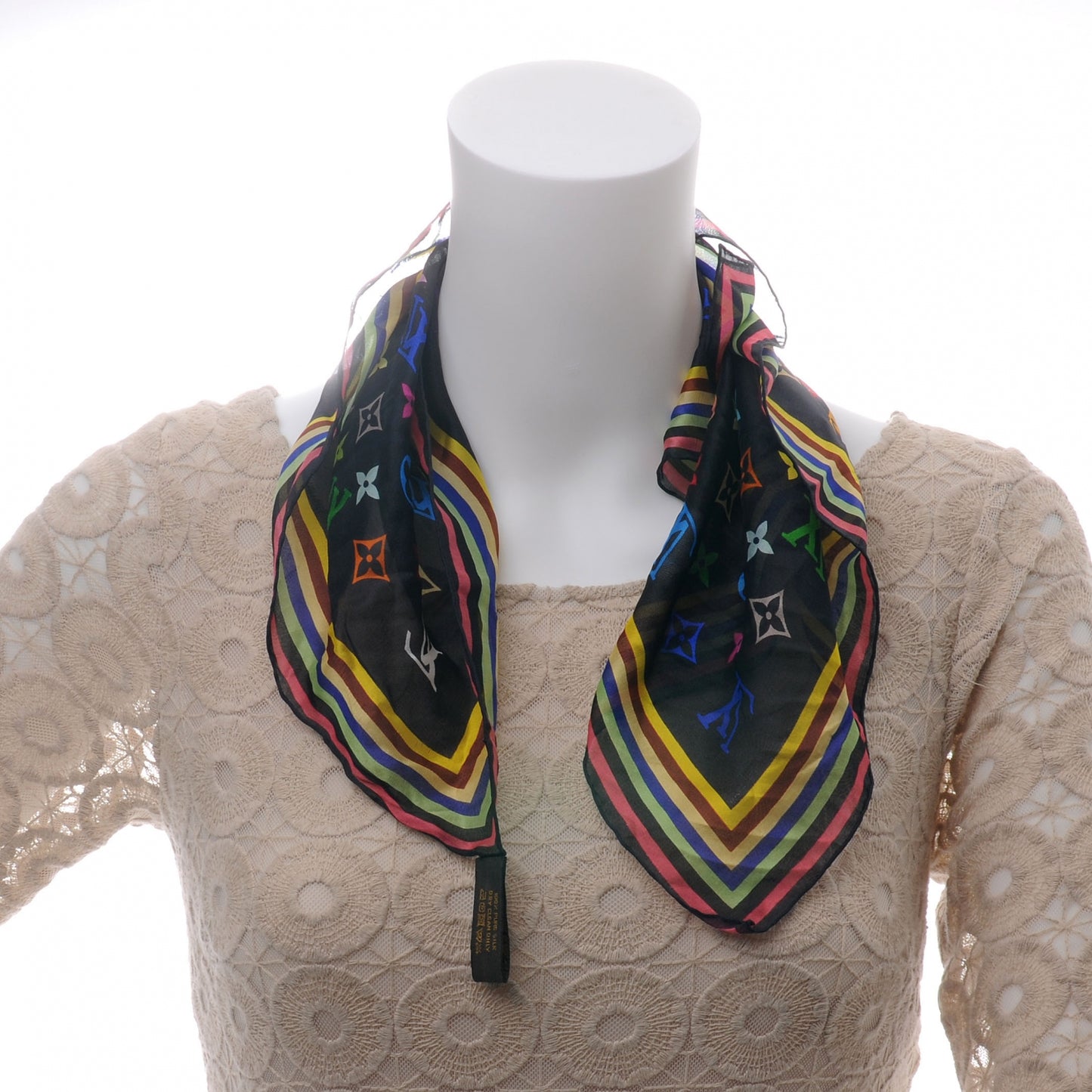 Silk Monogram Multicolor Square Scarf Black