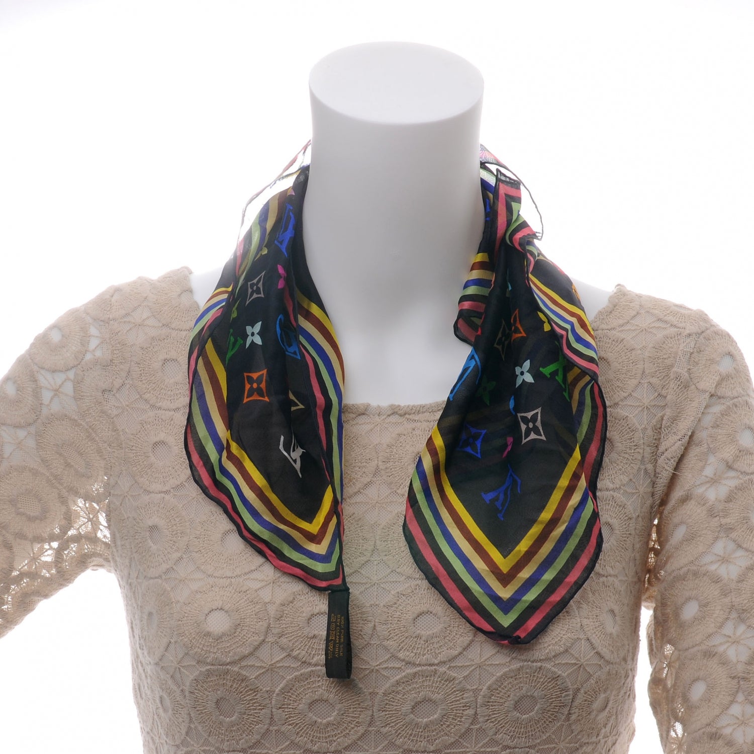 Louis Vuitton Silk Monogram Multicolor Square Scarf Black 3 of 6