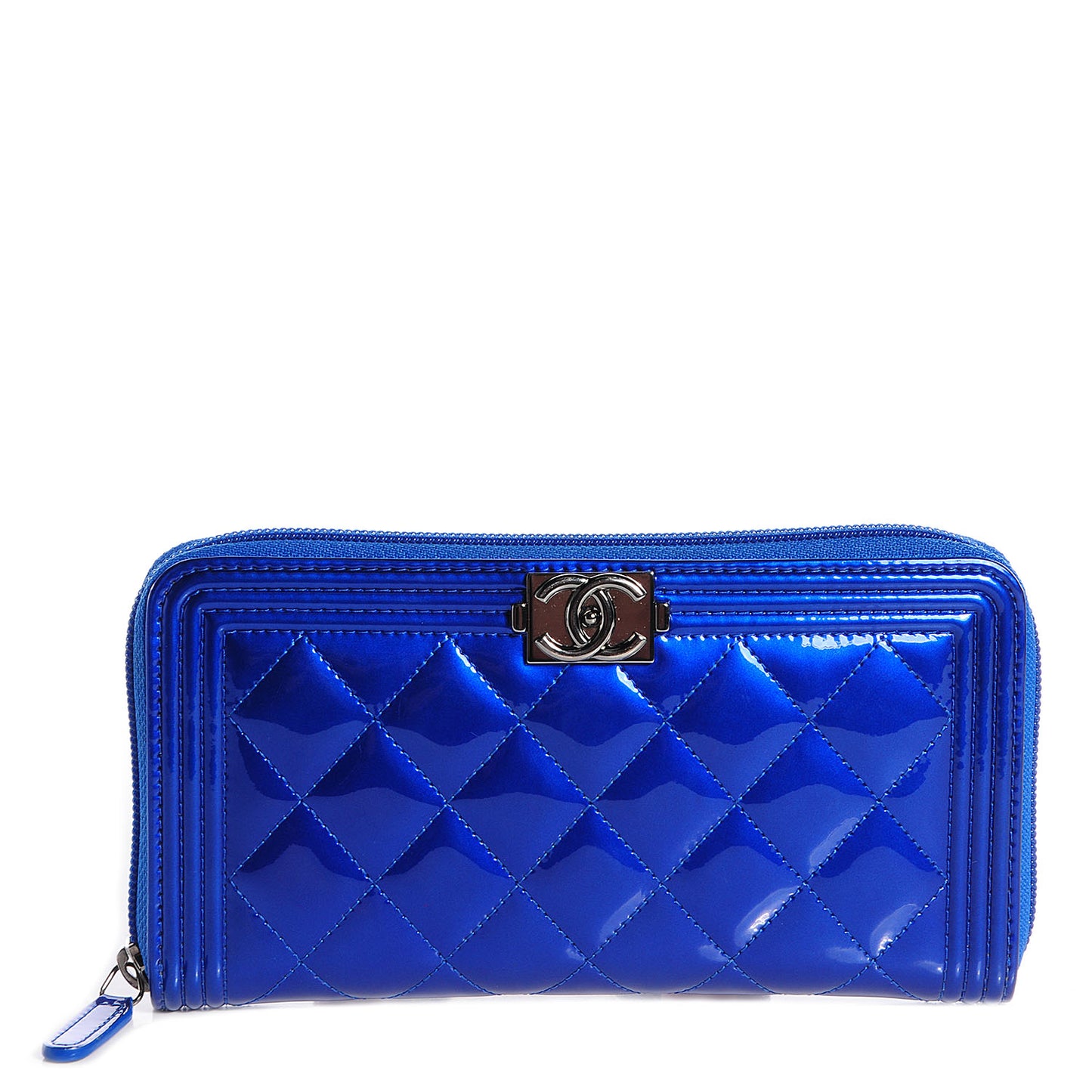 Metallic Patent Quilted Boy L-Gusset Zip Wallet Blue