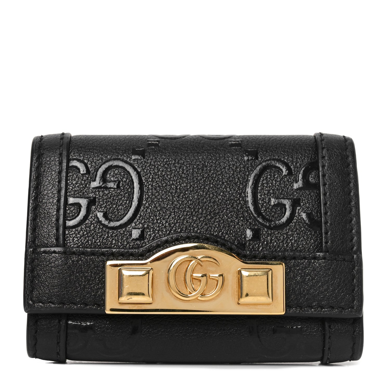 Gucci Wonka Grain Calfskin GG Monogram Embossed 6 Key Holder Black 1 of 7