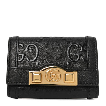 Gucci Wonka Grain Calfskin GG Monogram Embossed 6 Key Holder Black 1 of 7