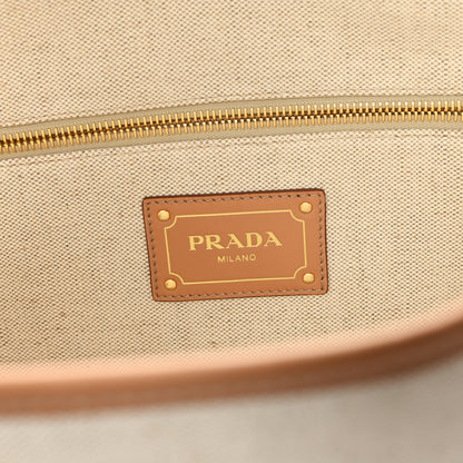 Prada Linen Vitello Medium Logo Tote Natural 6 of 11