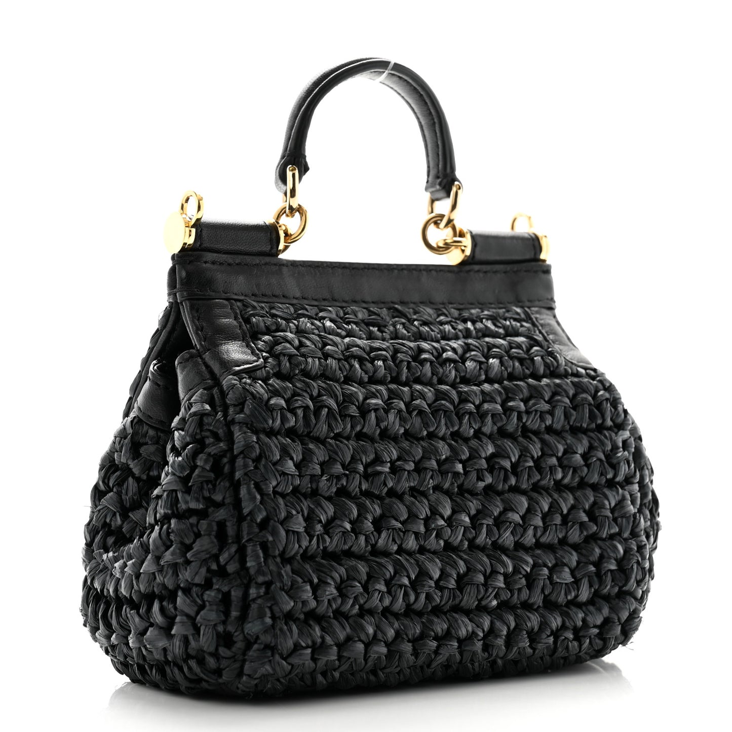 Raffia Crochet Micro Miss Sicily Satchel Black