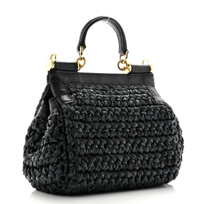 Dolce & Gabbana Raffia Crochet Micro Miss Sicily Satchel Black 3 of 12