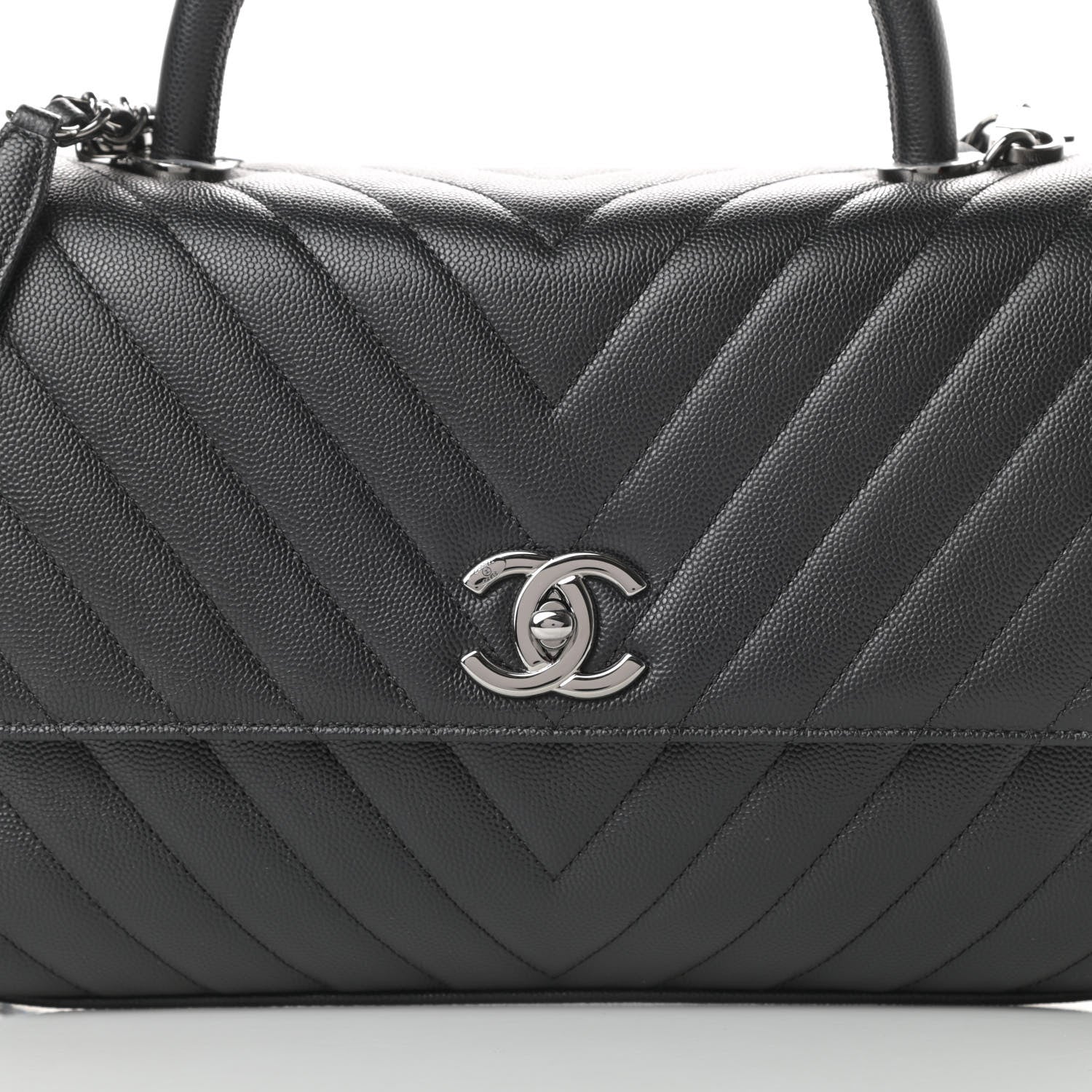 Chanel Caviar Chevron Quilted Small Coco Handle Flap Black 8 of 11
