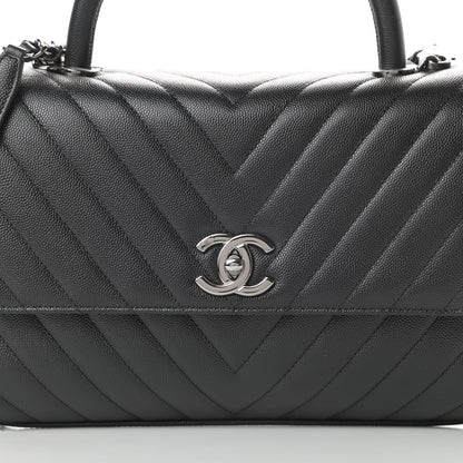 Chanel Caviar Chevron Quilted Small Coco Handle Flap Black 8 of 11