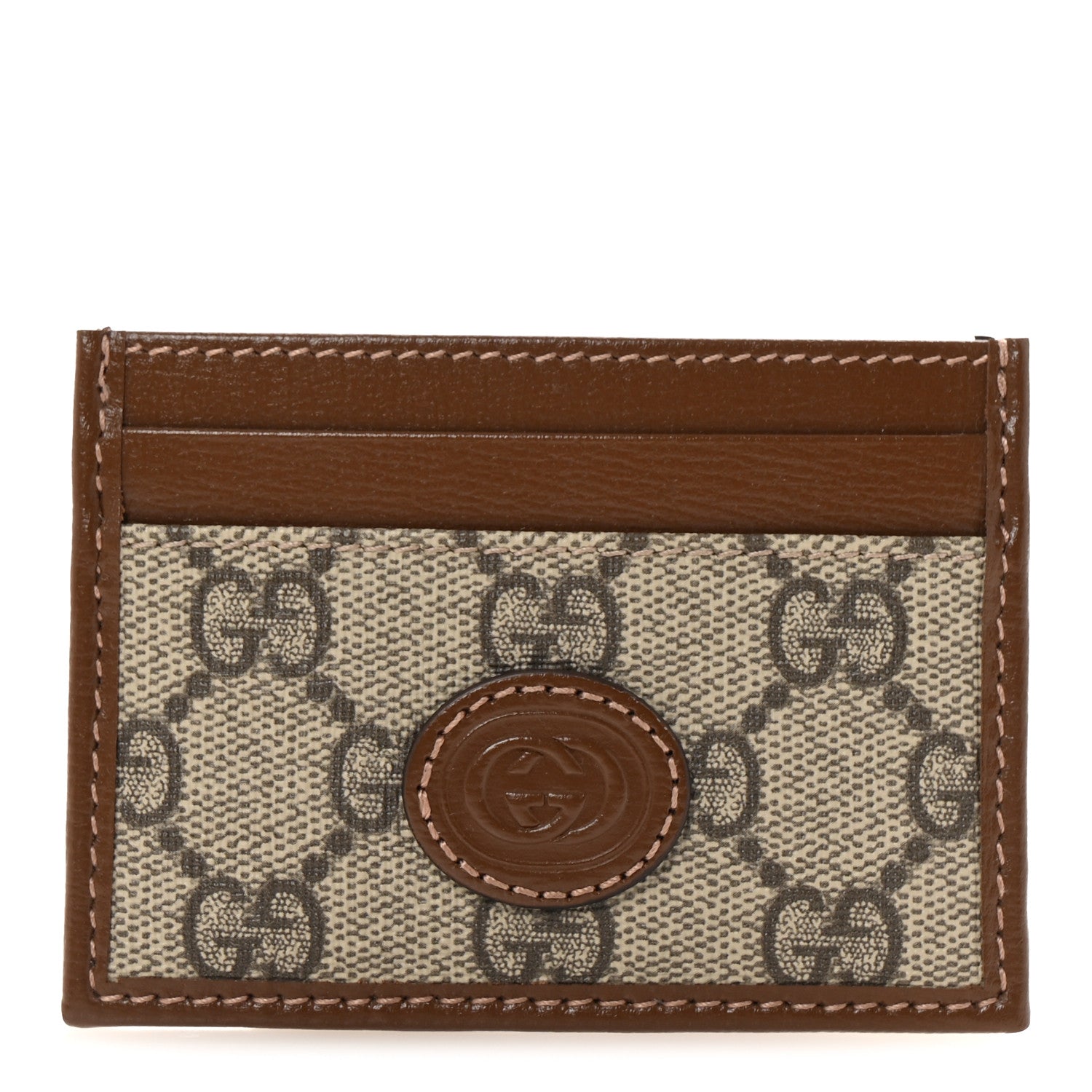 Gucci GG Supreme Monogram Azalea Calfskin Retro Interlocking G Card Holder Beige Ebony Brown Sugar 1 of 7