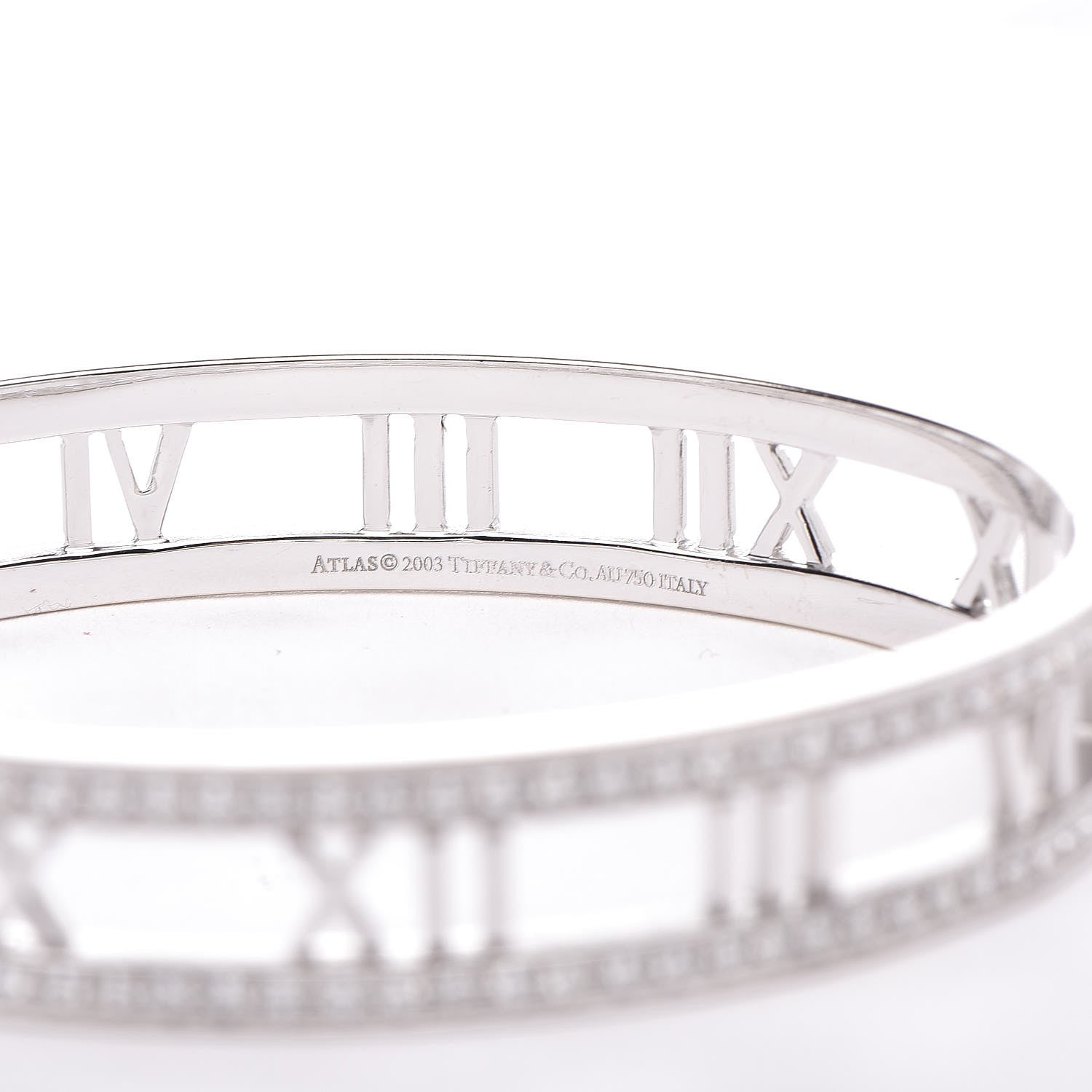 Tiffany 18K White Gold Diamond Atlas Open Hinged Bangle Bracelet 4 of 4
