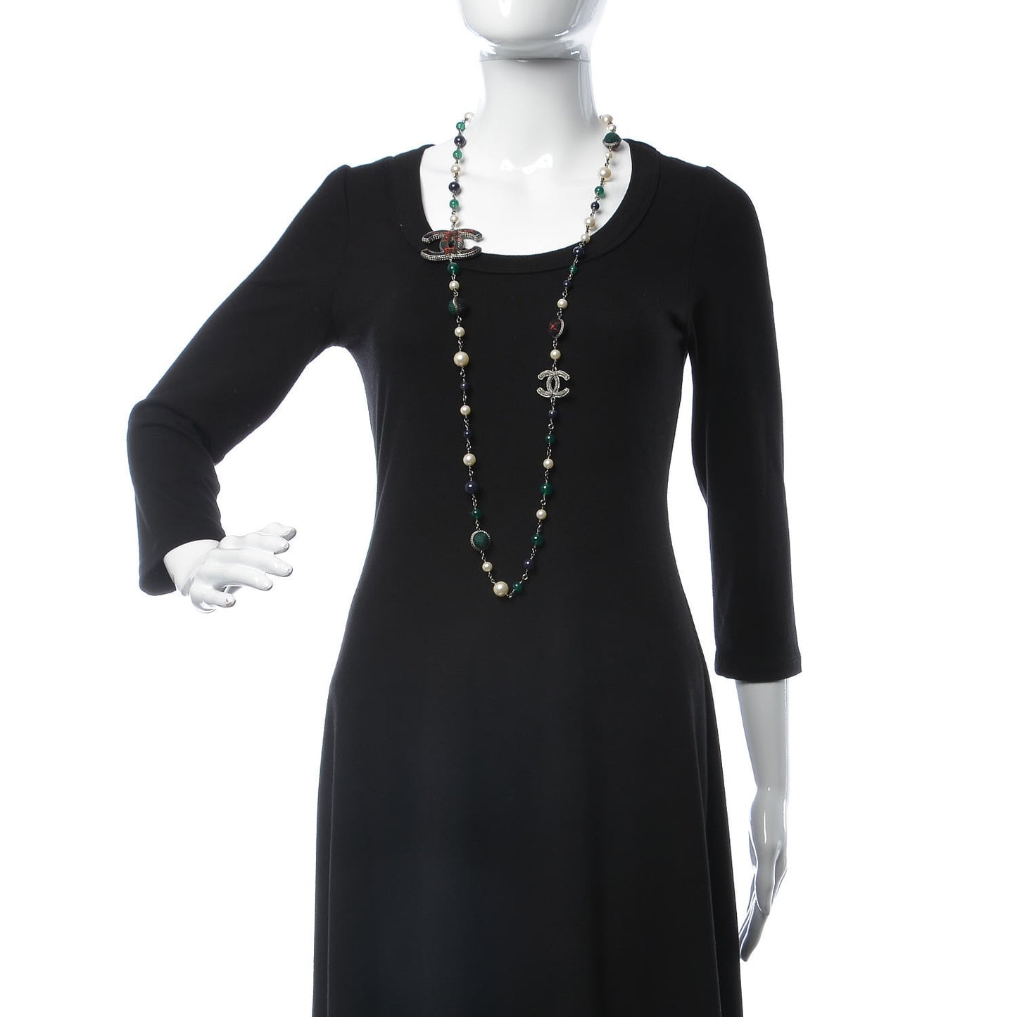 Ruthenium Bead Pearl Tweed CC Necklace Green